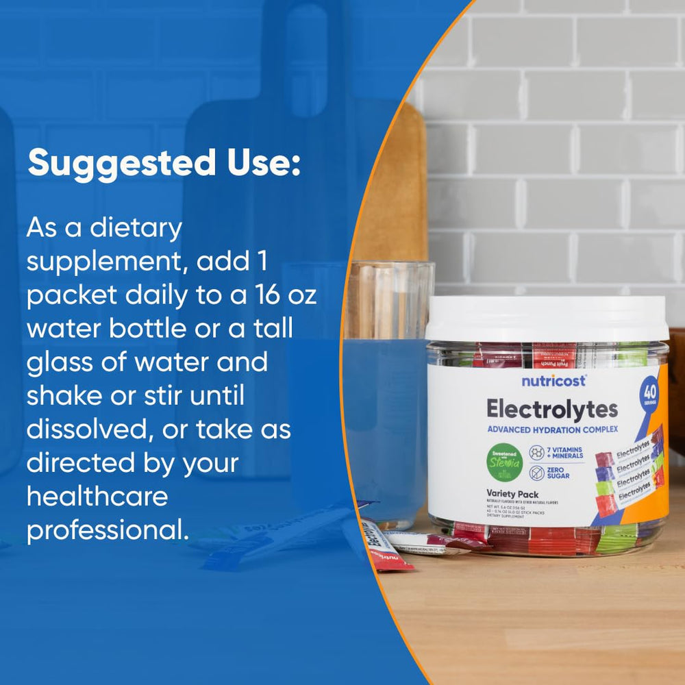 Nutricost Electrolytes Complex stickpacks dissolve quickly in water.