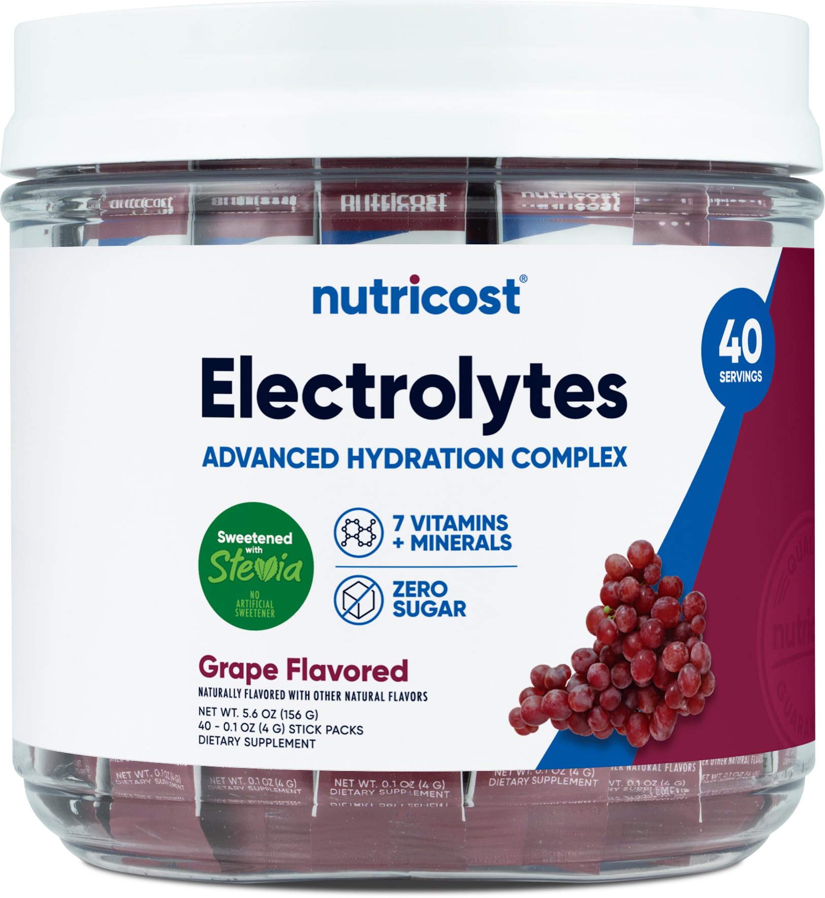 Nutricost Electrolytes Complex grape bottle for on-the-go hydration.