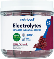 Nutricost Electrolytes Complex grape bottle for on-the-go hydration.