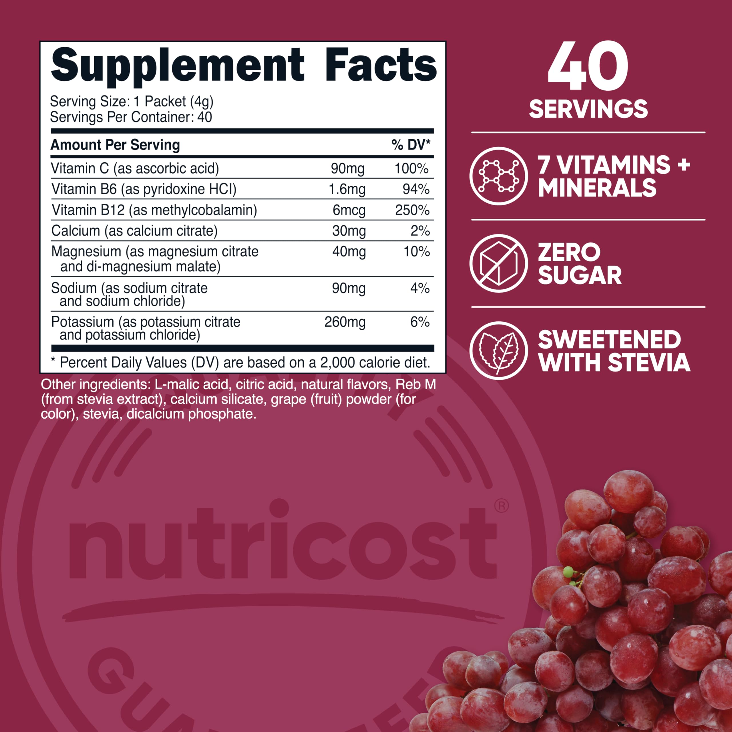 Nutricost Electrolytes Complex grape stickpacks for convenient hydration on the go.