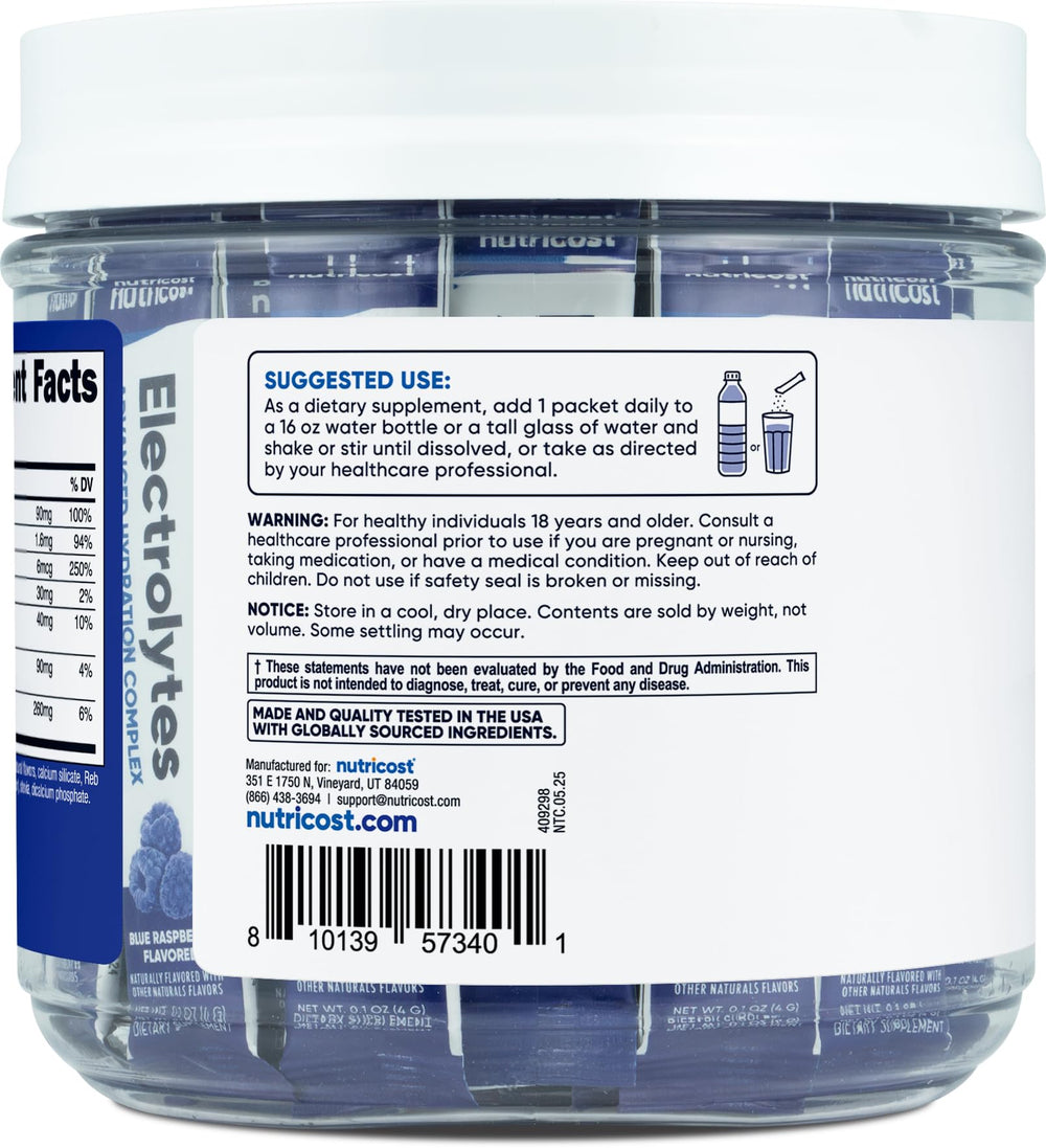 Nutricost Electrolytes Complex packaging front with 40-stick supply.