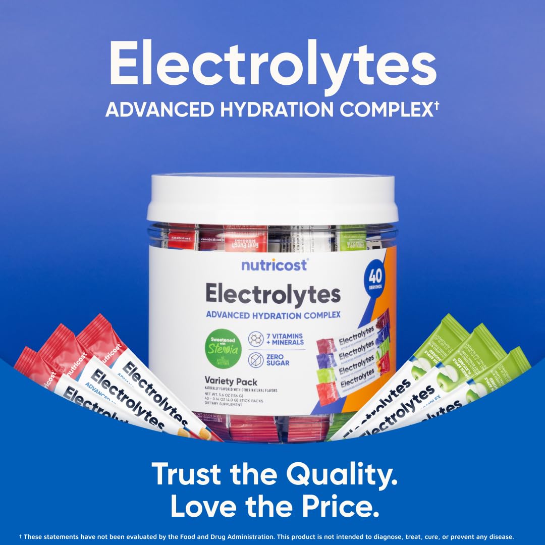 Nutricost Electrolytes Complex variety pack front view offers versatile hydration options.