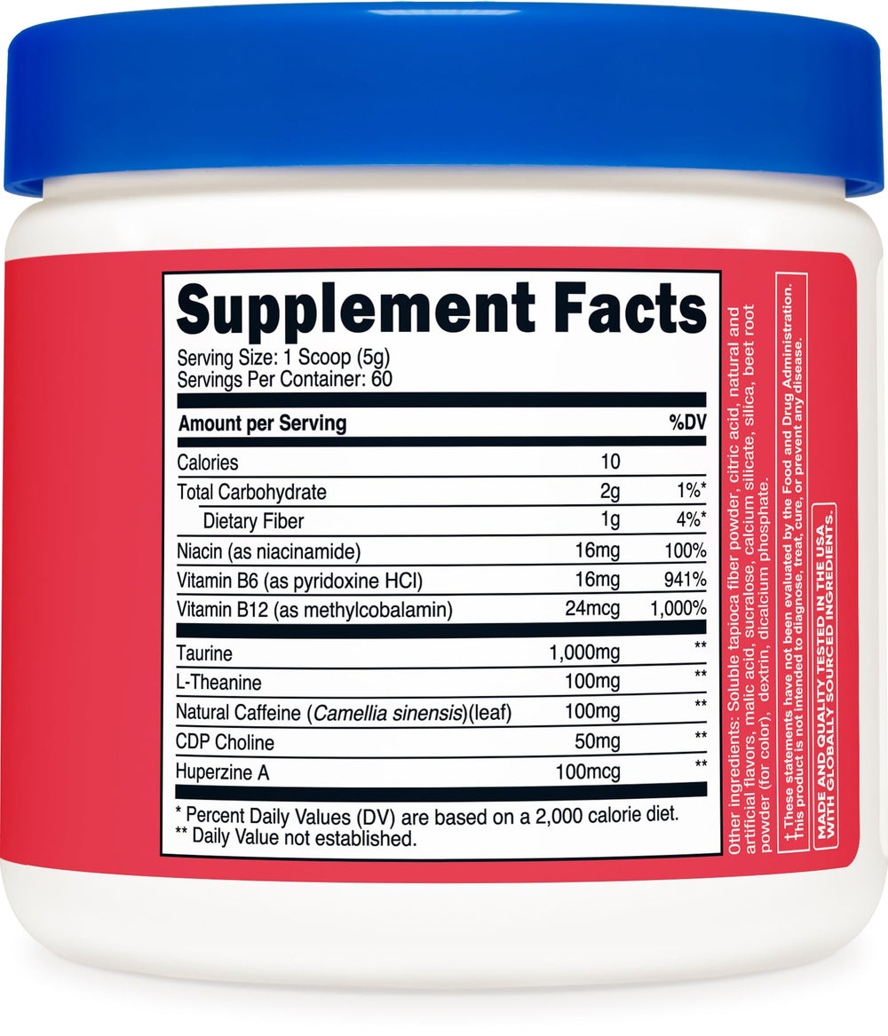 Nutricost Energy Complex label ingredients highlighting gluten-free and caffeine.
