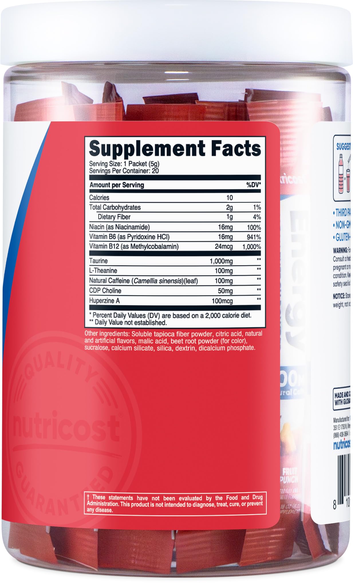 Nutricost Energy Complex Stickpack fruit punch close-up highlights flavor and aroma