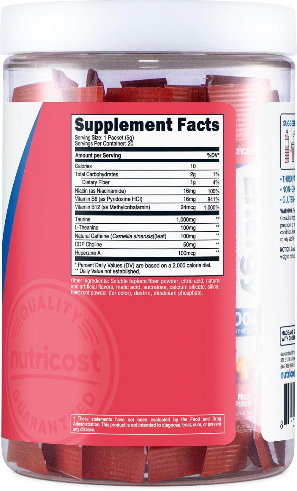 Nutricost Energy Complex Stickpack Strawberry Kiwi on-the-go packaging for travel