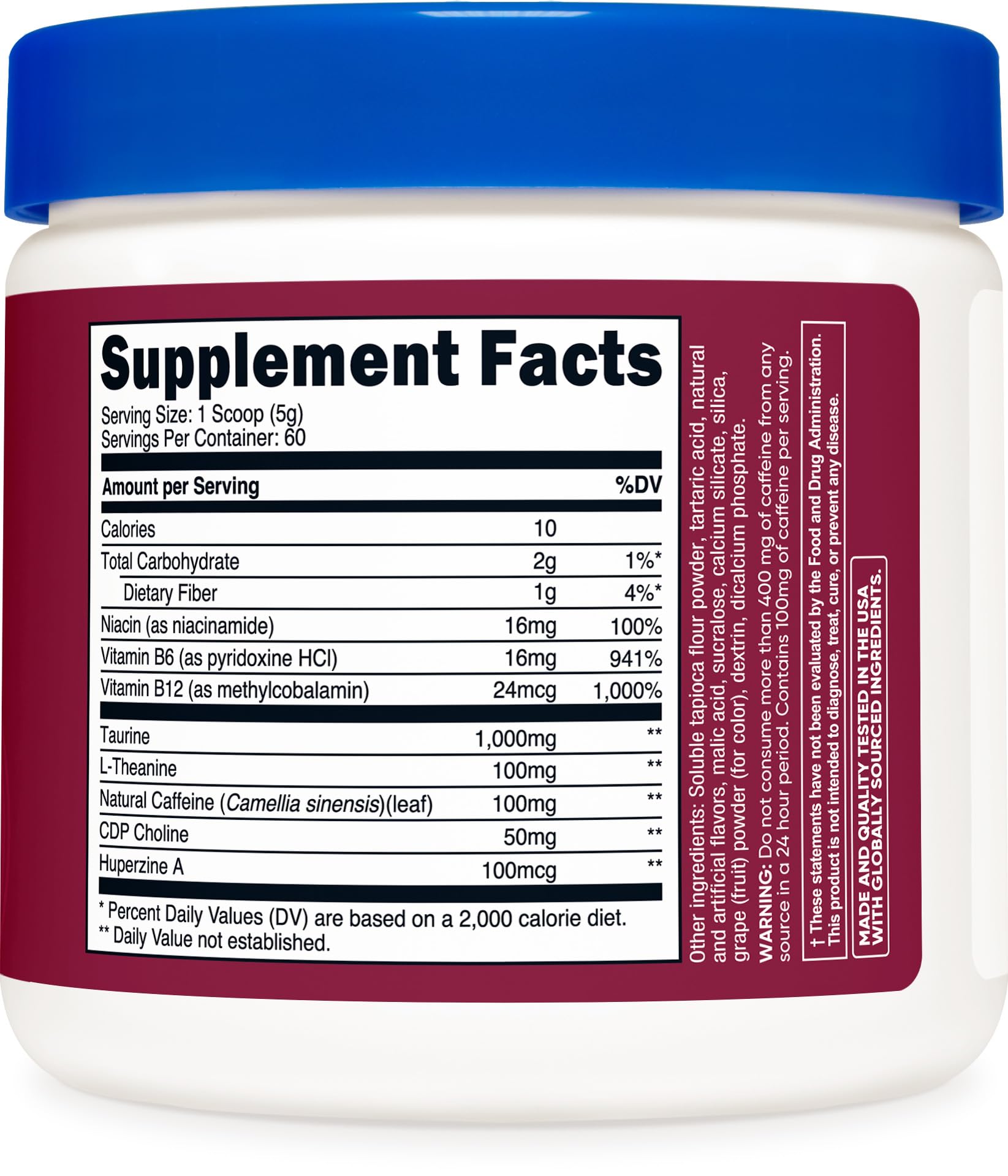 Nutricost Energy Drink Powder grape packaging arranged for on-the-go energy.