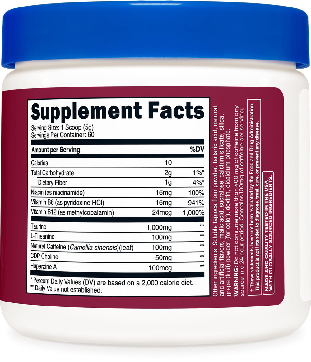 Nutricost Energy Drink Powder grape packaging arranged for on-the-go energy.