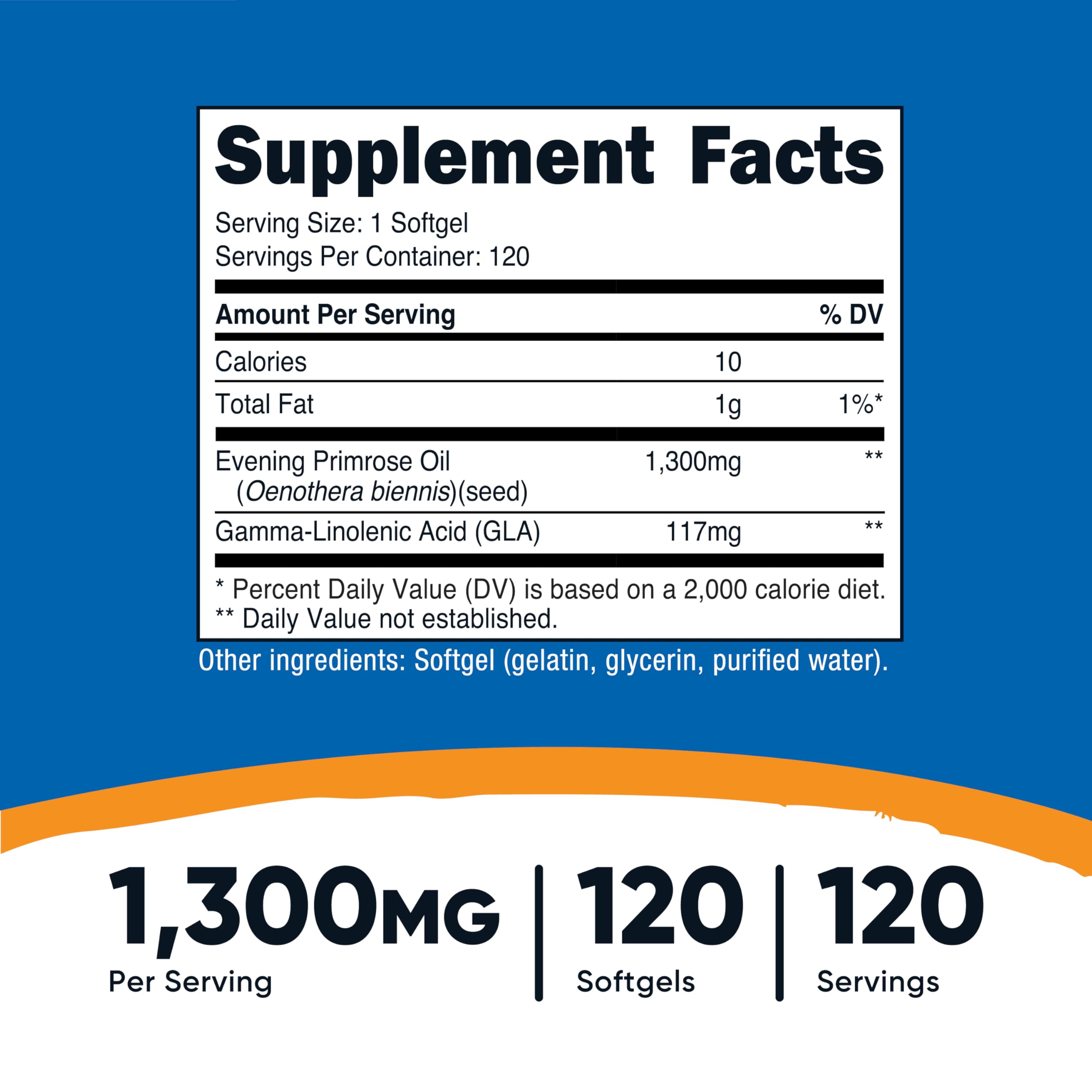 Nutricost Evening Primrose Oil softgels closeup emphasizing cold-pressed formulation