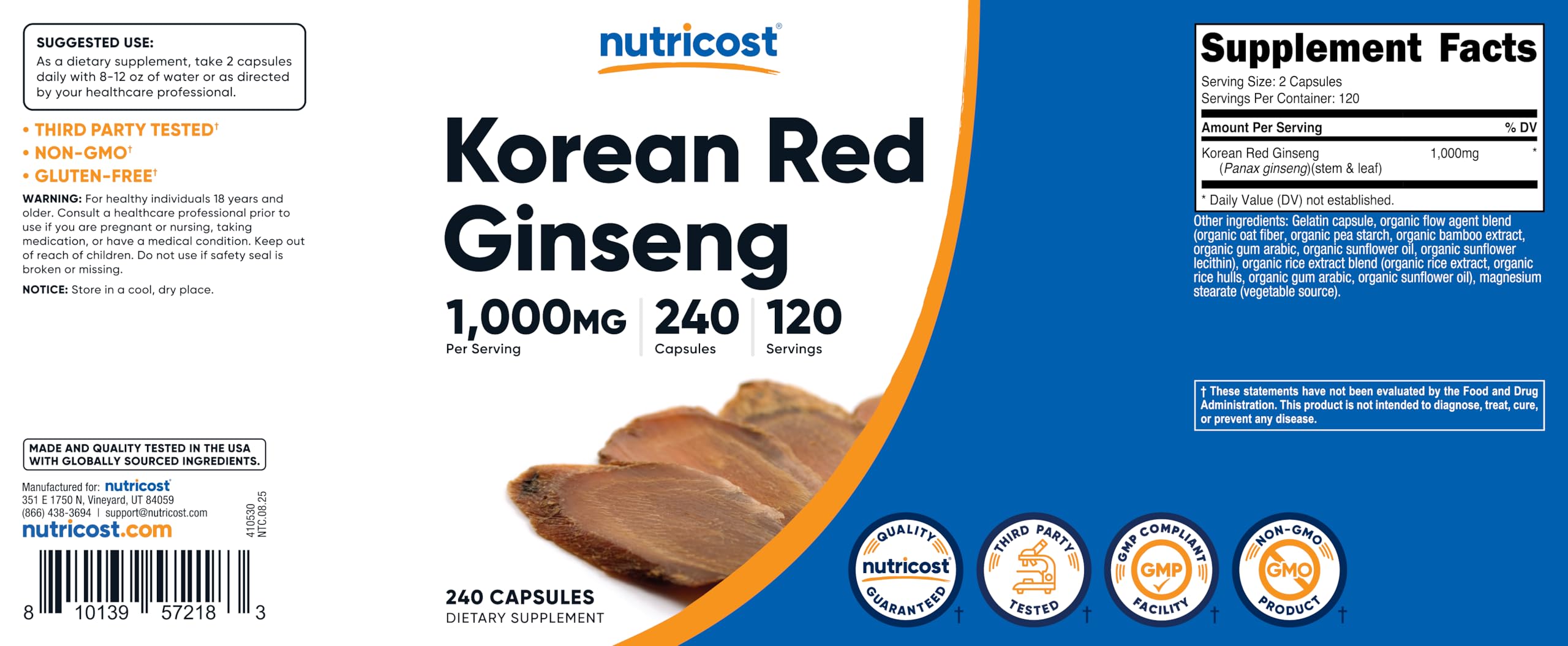 Nutricost facility certification seal indicating NSF GMP compliance