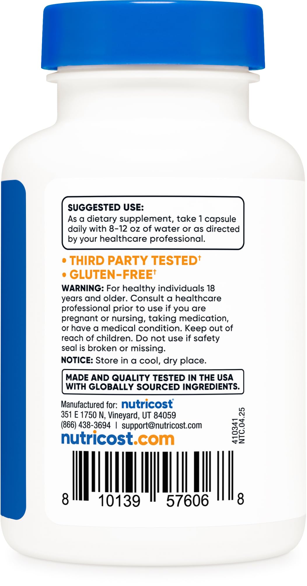 Nutricost GMP and NSF certified facility seal communicates quality.