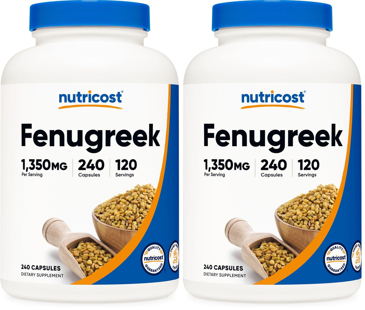 Nutricost fenugreek seed bottle showing 675 mg per capsule and 1350 mg per serving