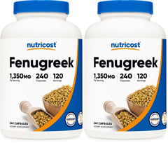 Nutricost fenugreek seed bottle showing 675 mg per capsule and 1350 mg per serving