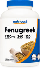 Nutricost fenugreek-seed bottle-front displays gluten-free formulation for daily supplementation.
