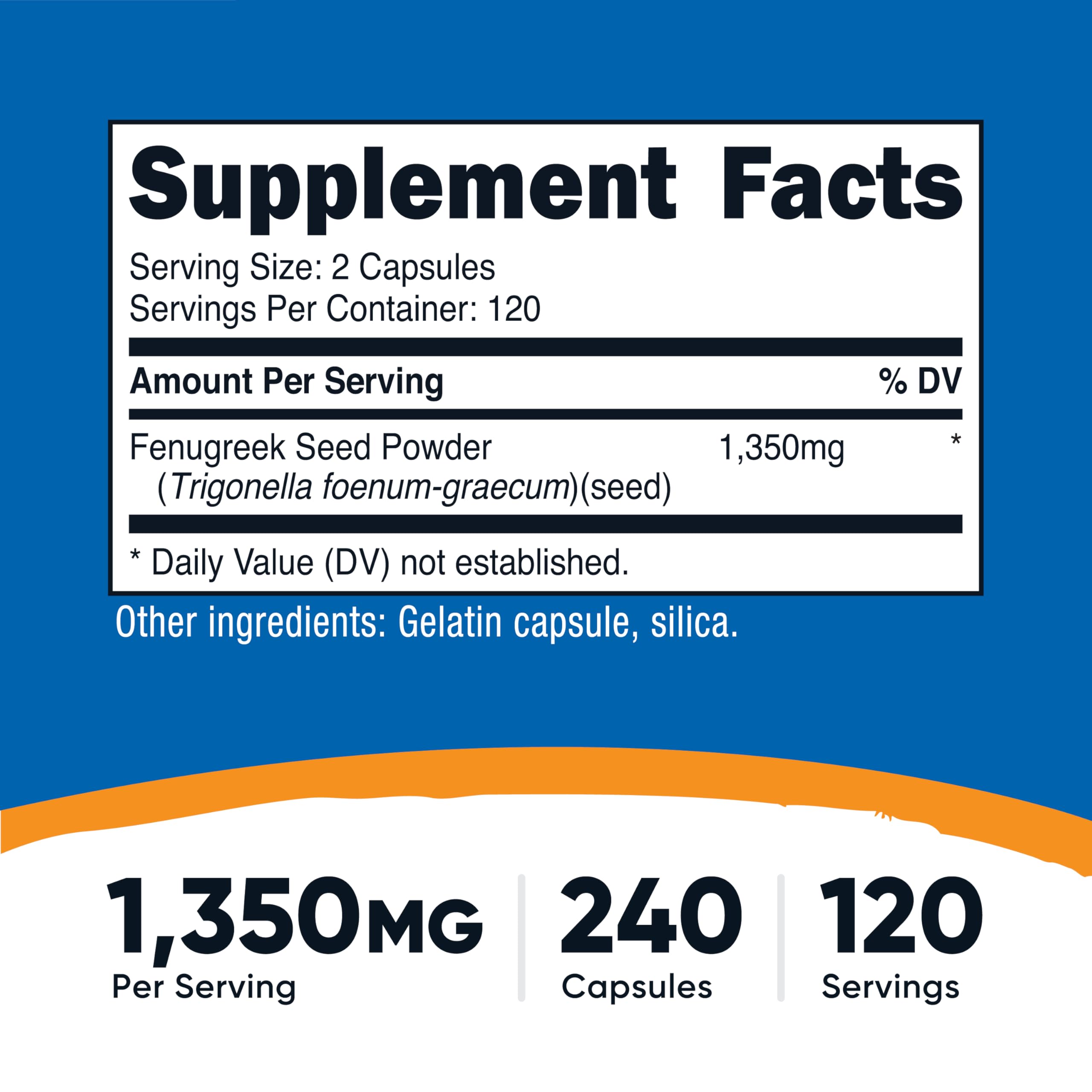 Nutricost fenugreek-seed capsules-closeup highlights 675mg per capsule for potency.