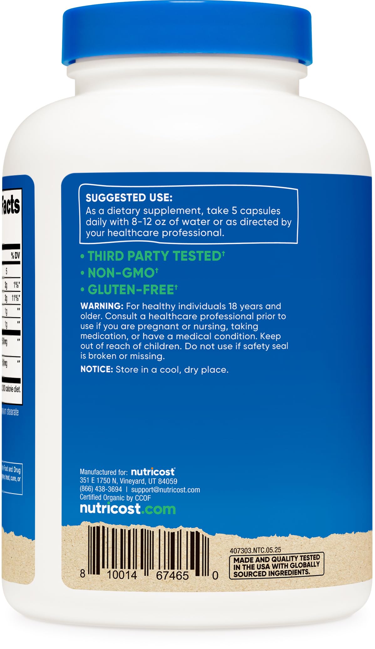 Nutricost Fiber Capsules gluten free and vegetarian suitable for diverse diets