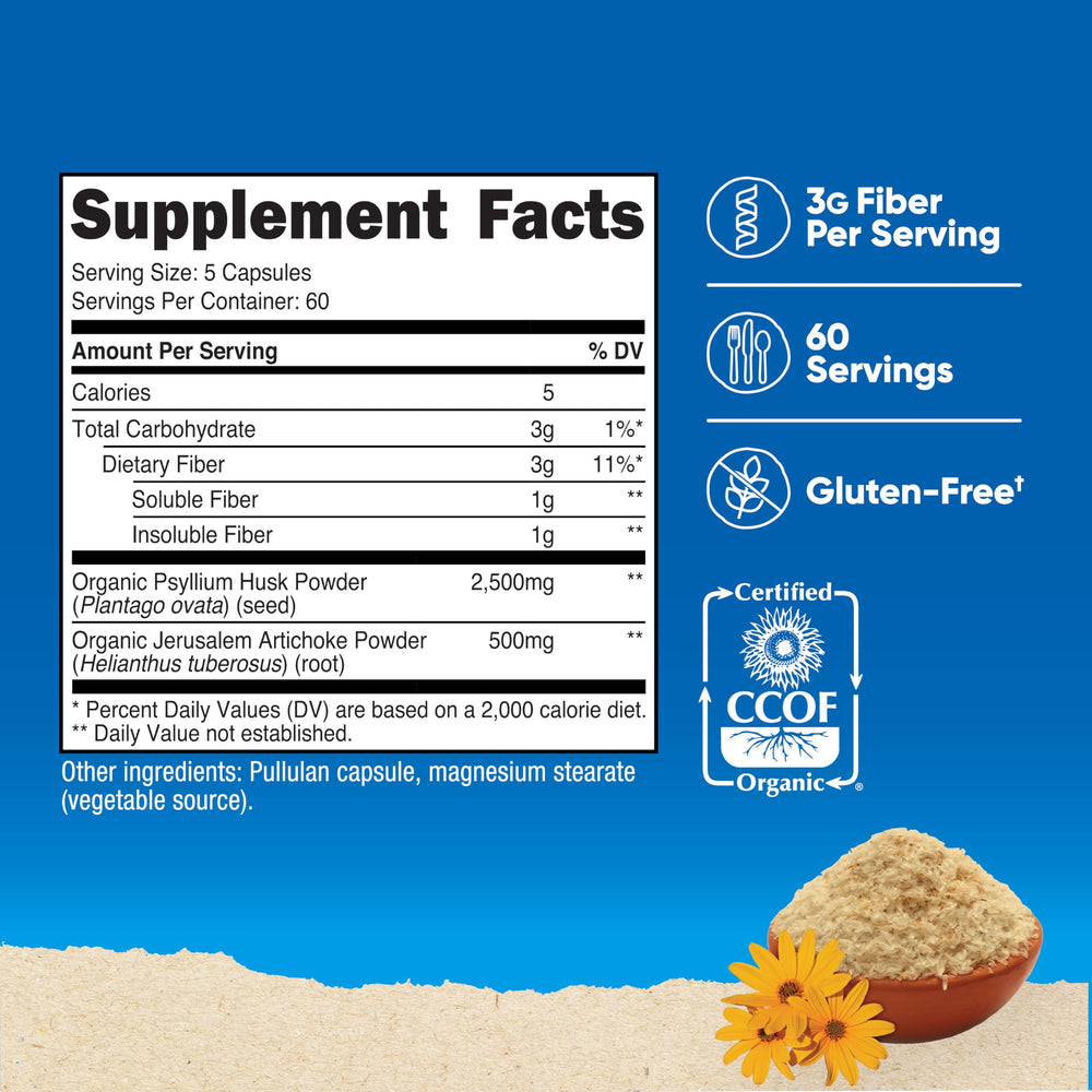 Nutricost Fiber Capsules with Jerusalem artichoke ingredient for prebiotic fiber support