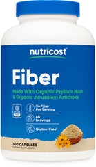 Nutricost Fiber Capsules bottle featuring organic psyllium husk for daily fiber