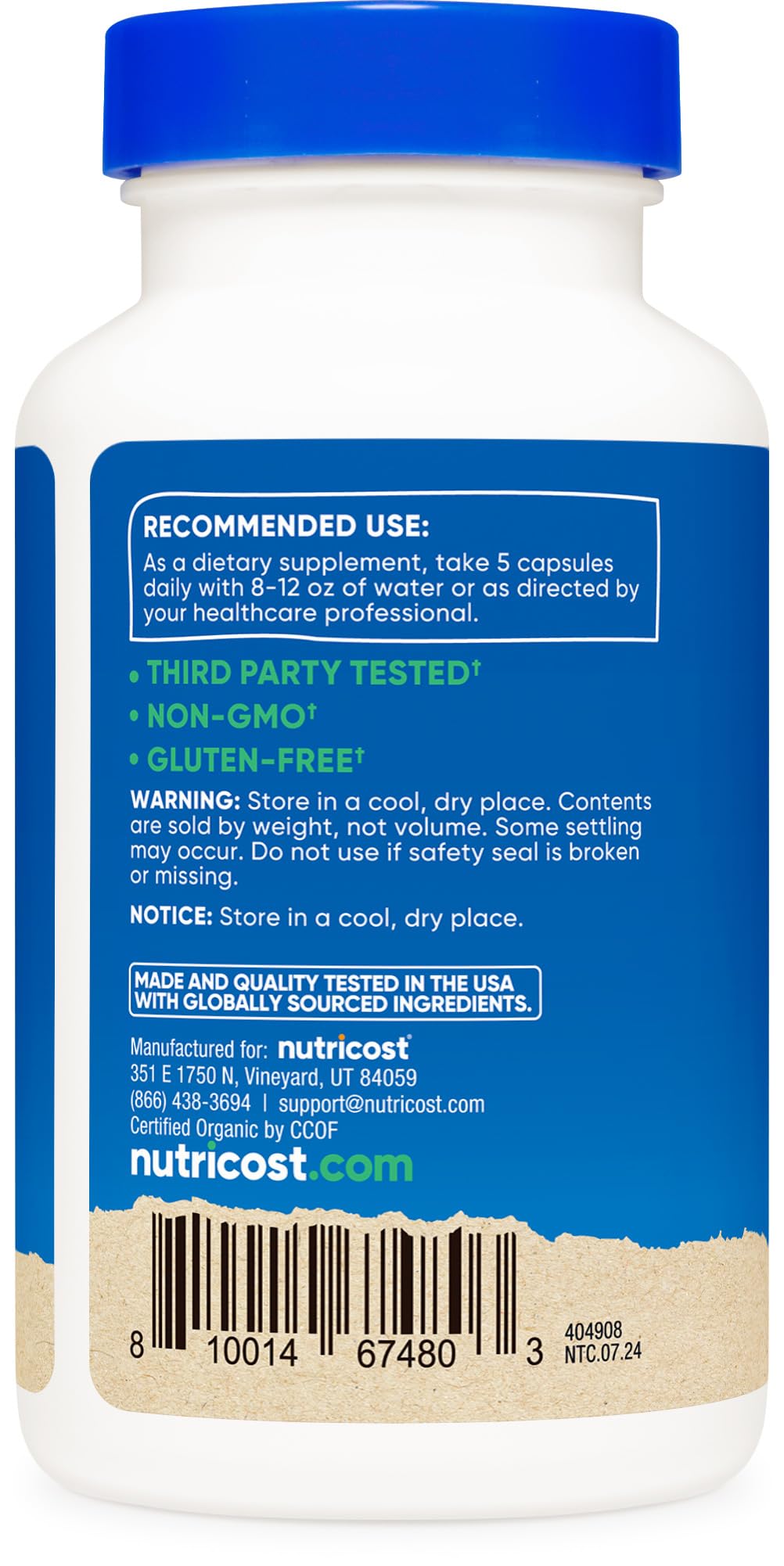 Nutricost Fiber Capsules bottle displays 30 servings for daily routine.
