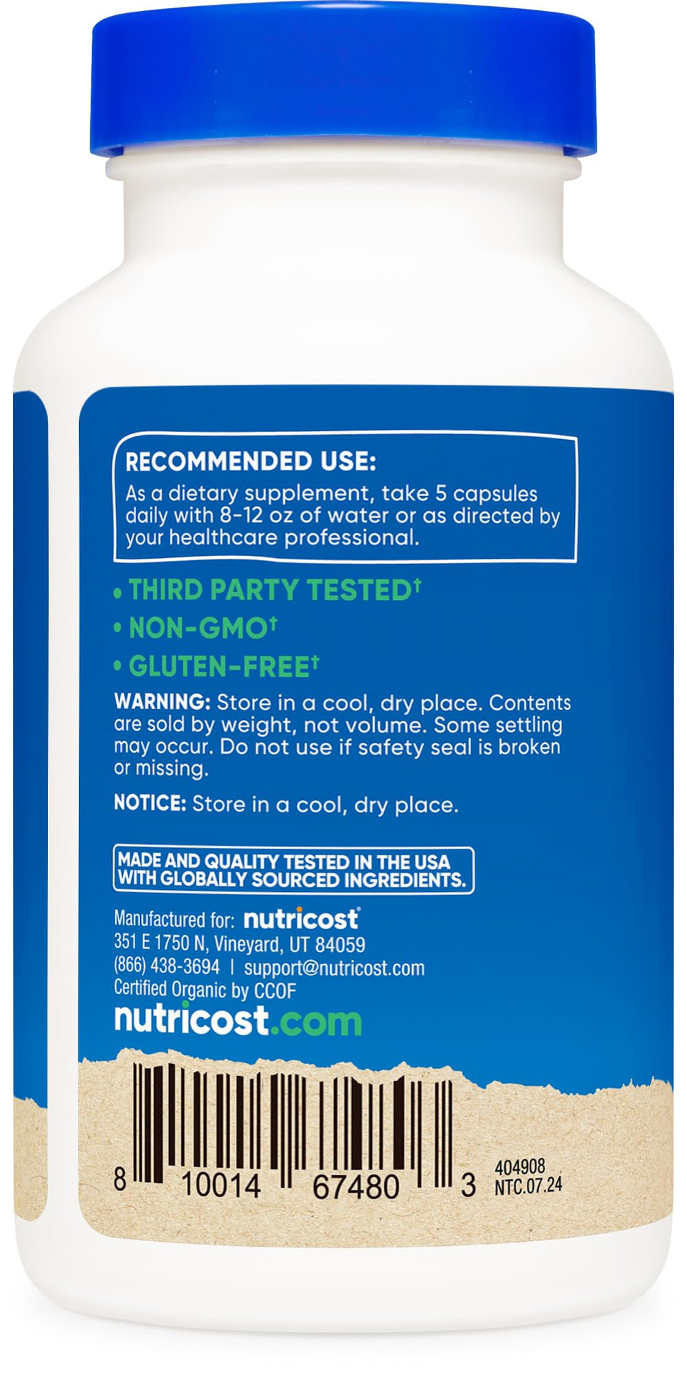 Nutricost Fiber Capsules bottle displays 30 servings for daily routine.