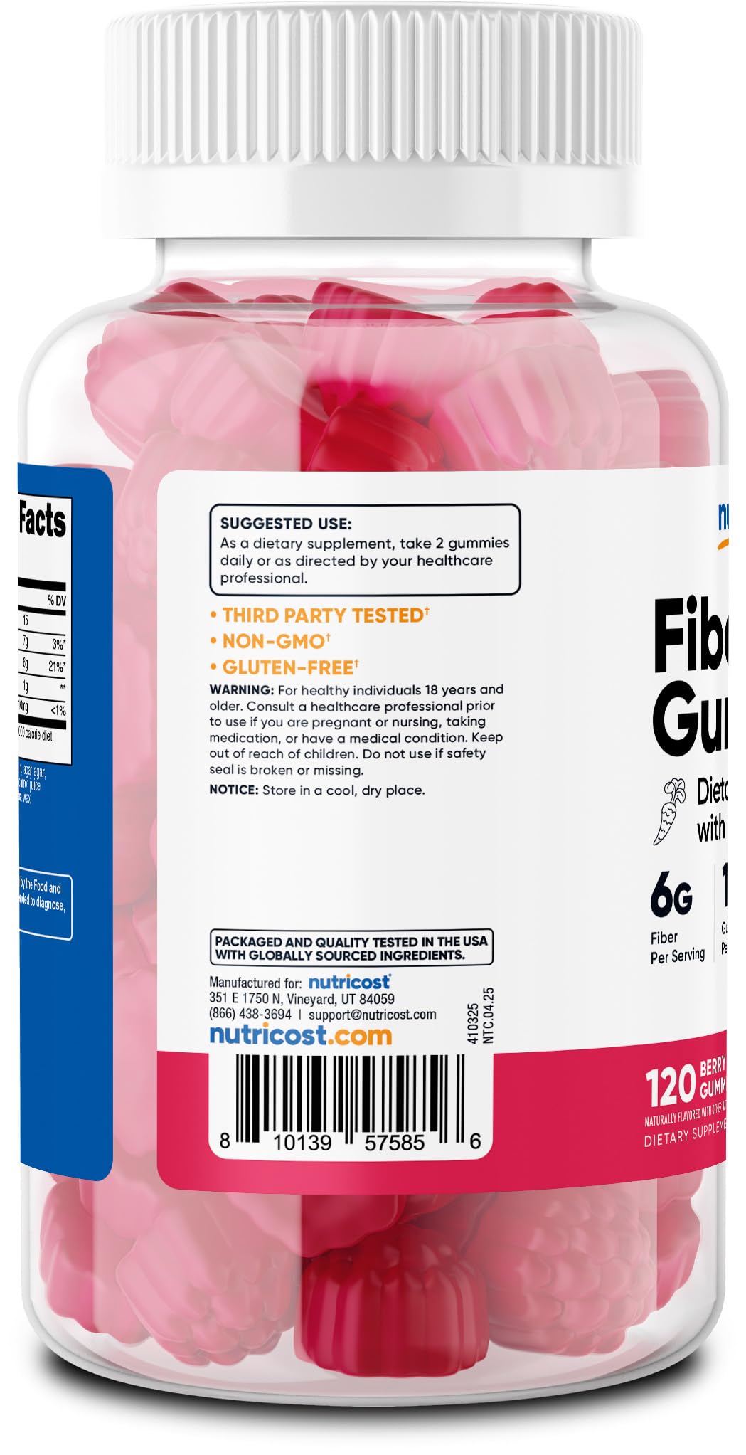 Nutricost Fiber Gummies chicory root ingredients panel notes natural fiber source for digestion