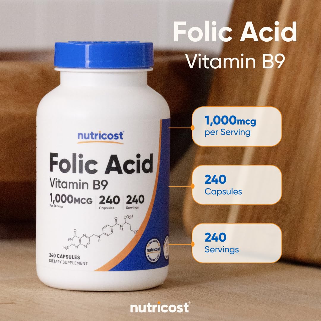 Nutricost Folic Acid bottle with glass for easy daily intake