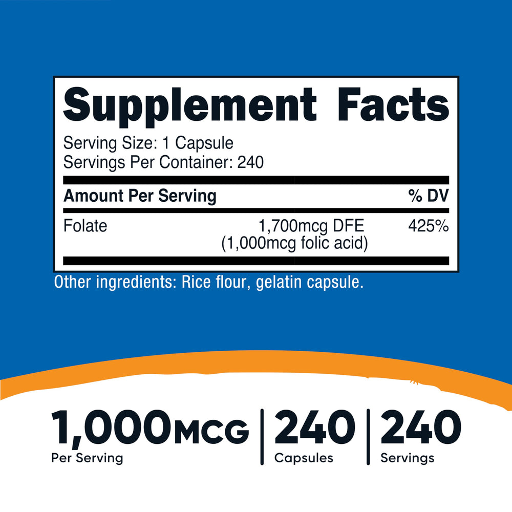 Nutricost Folic Acid capsules close-up for daily routine