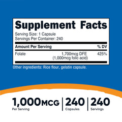Nutricost Folic Acid capsules close-up for daily routine