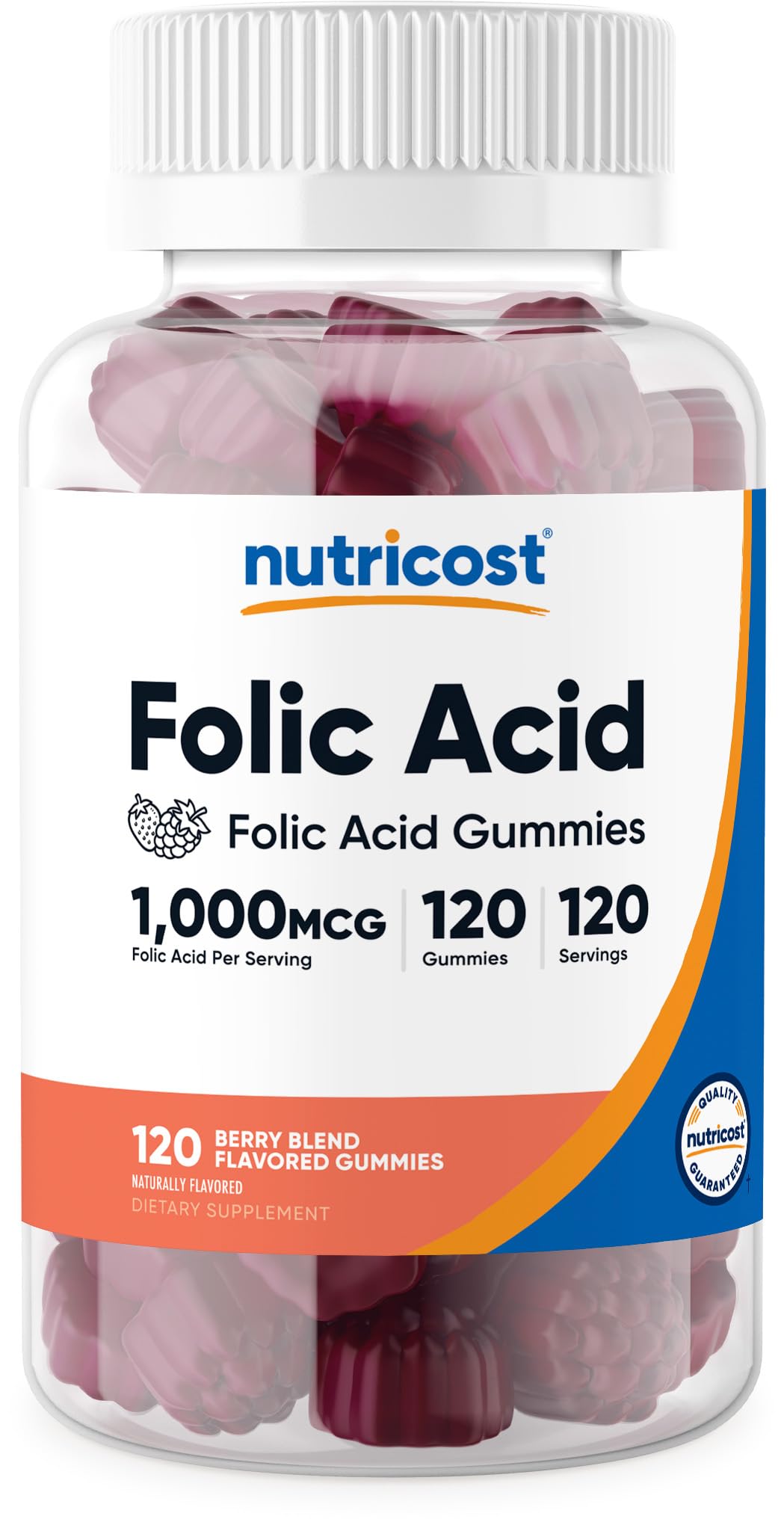 Nutricost Folic Acid Gummies berry-flavored bottle for daily wellness support