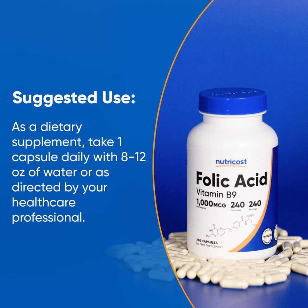 Nutricost Folic Acid packaging view for gifting or stocking up