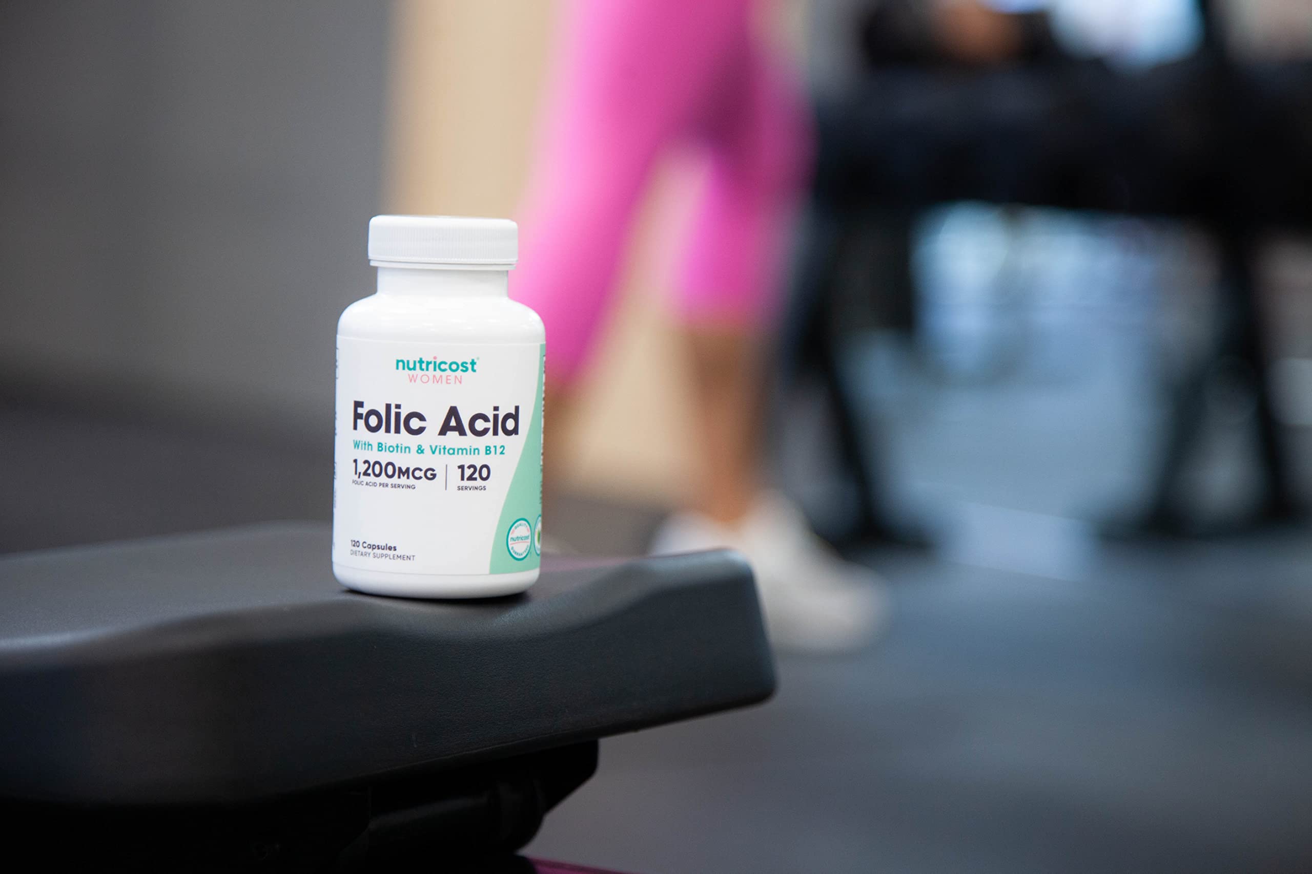 Nutricost Folic Acid Women packaging in lifestyle setting