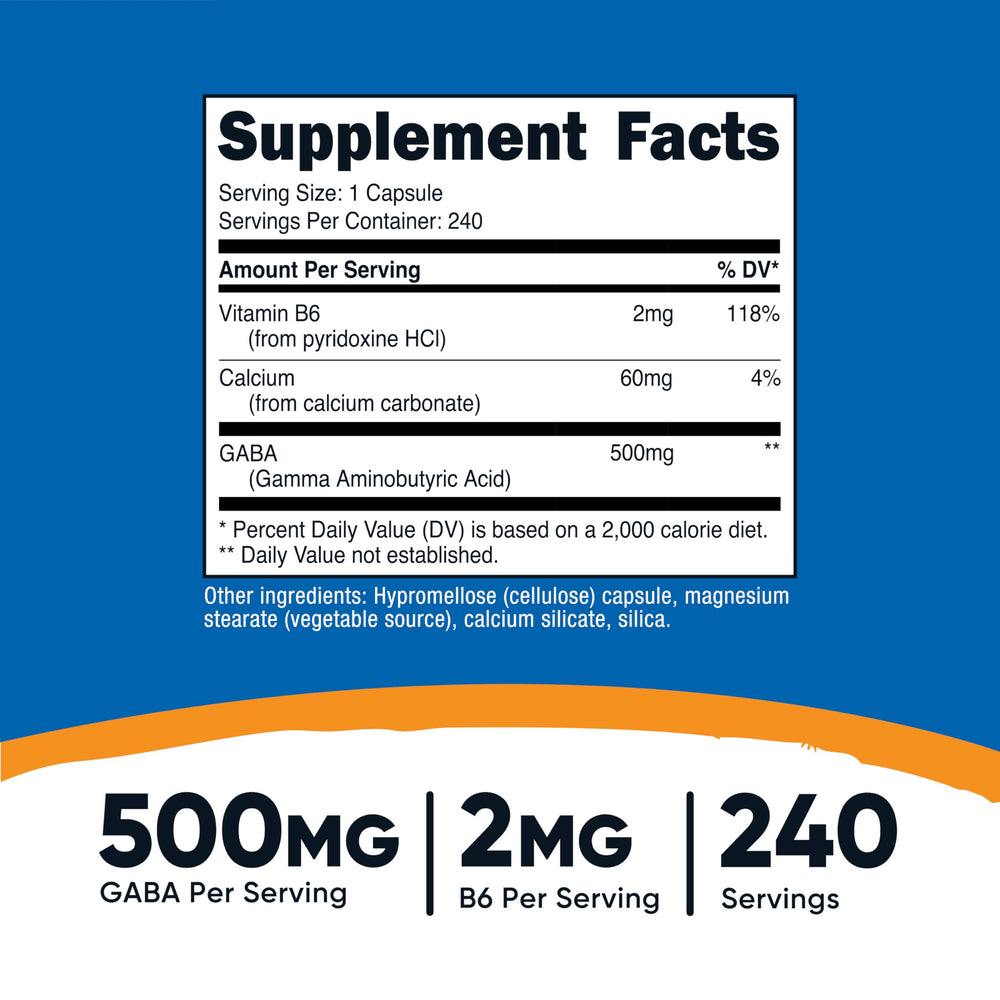 Close-up of Nutricost GABA veggie capsules for easy swallowing.