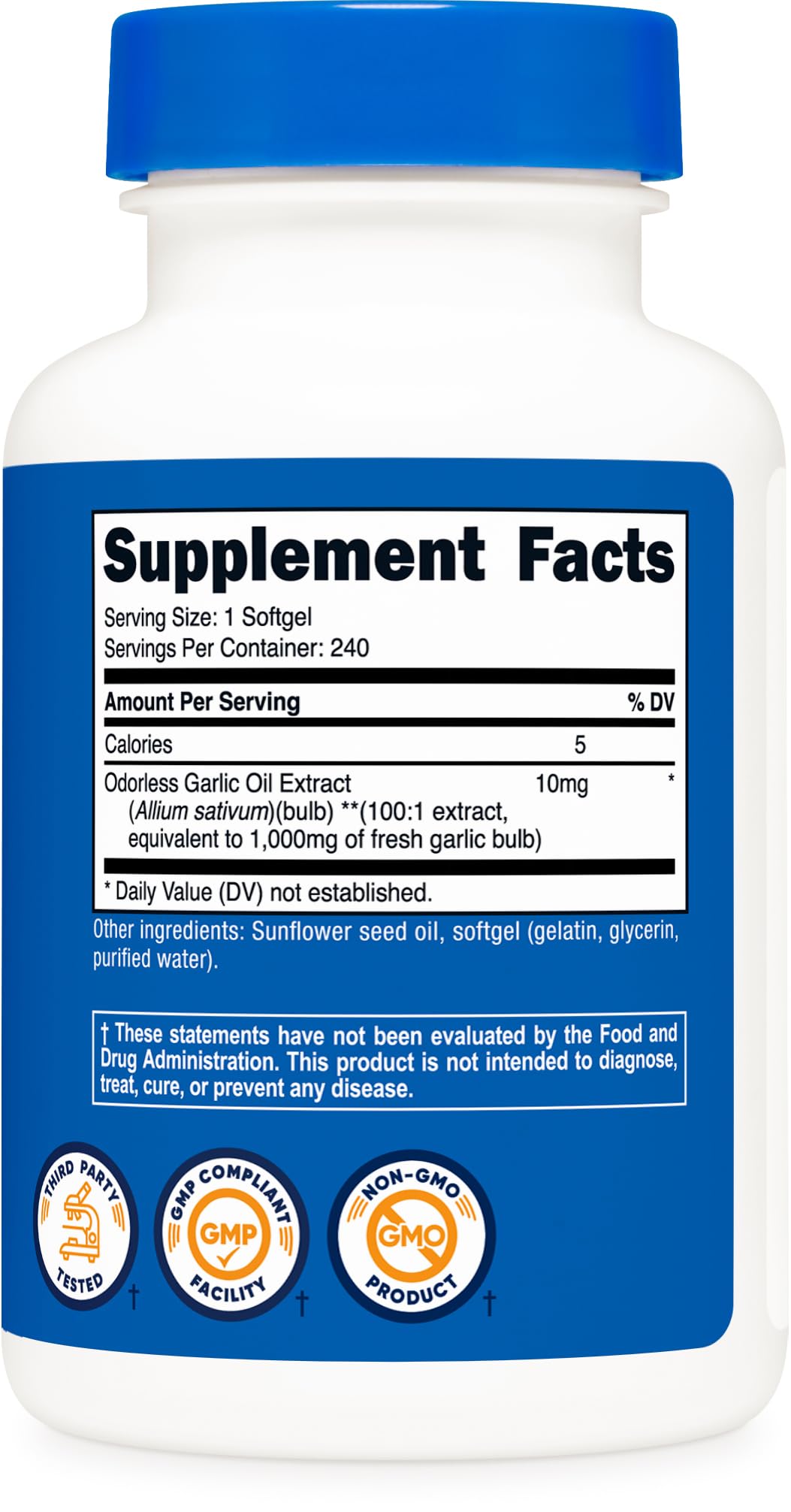 Dosage illustration showing 1000mg per capsule from Nutricost garlic supplement.
