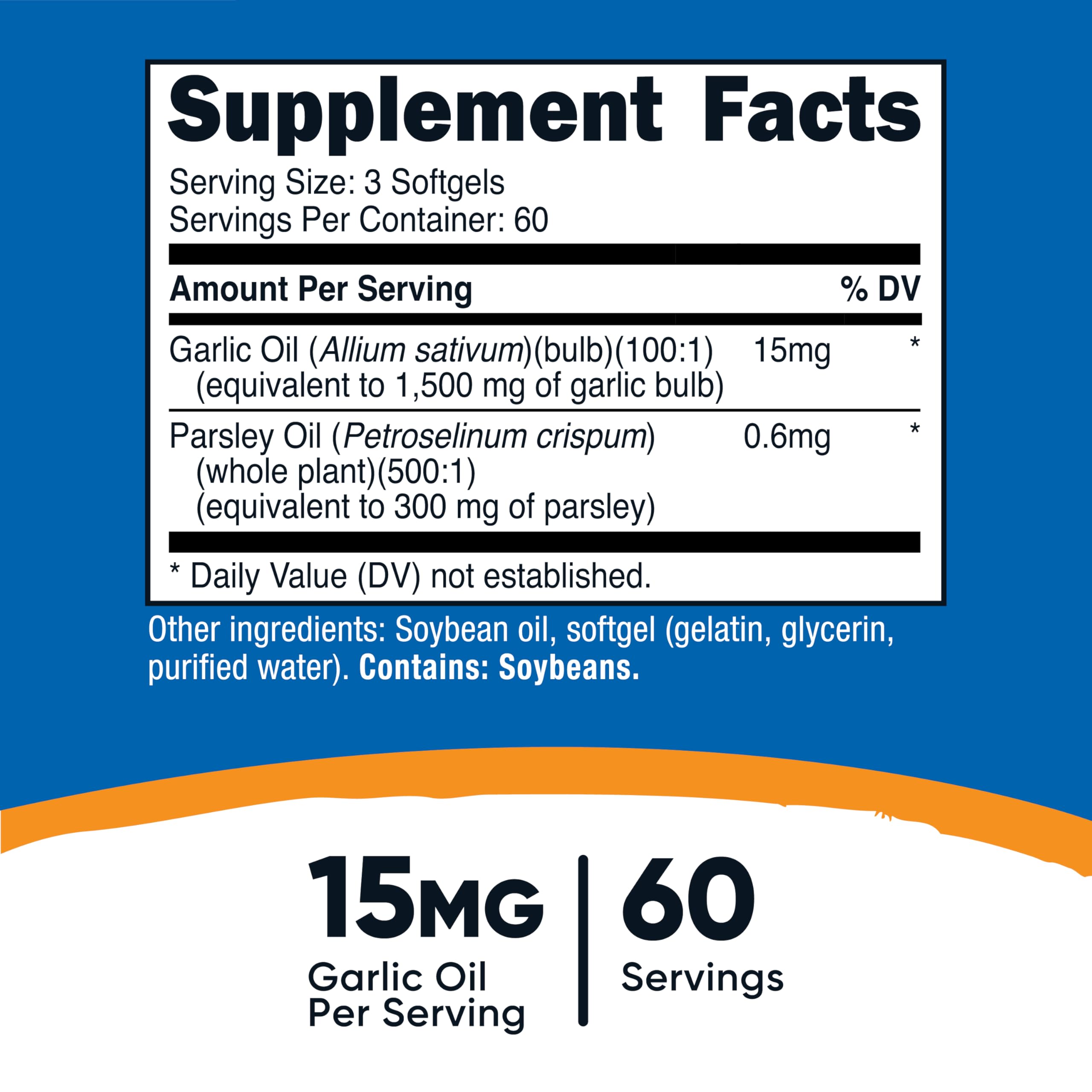 Nutricost Garlic Parsley Oil softgels in bottle for daily routine.