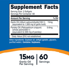 Nutricost Garlic Parsley Oil softgels in bottle for daily routine.