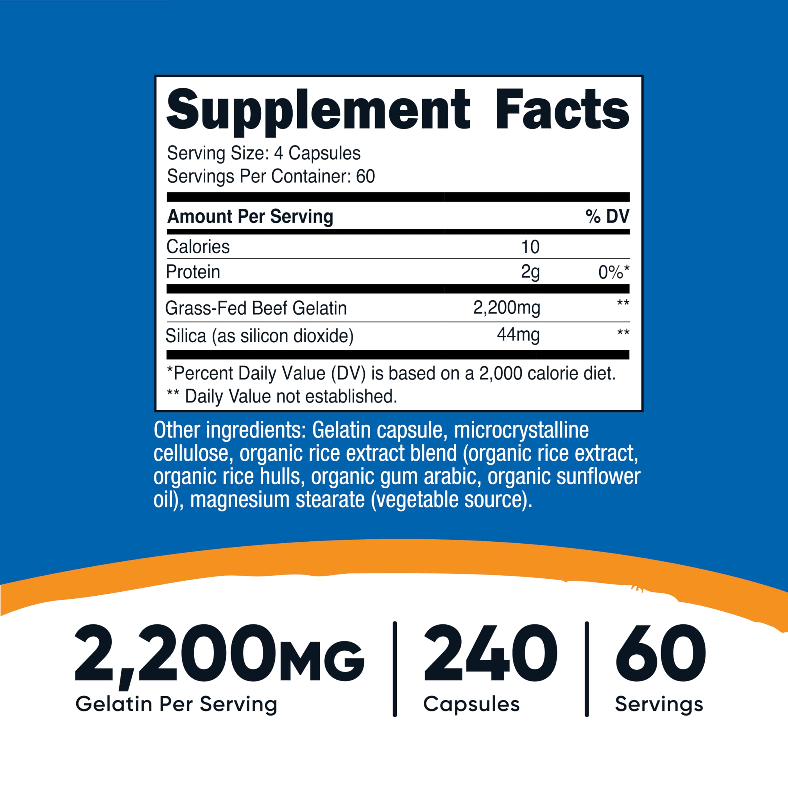 Nutricost Gelatin with Silica capsules ready to swallow for daily routine