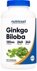Nutricost Ginkgo Biloba 120mg bottle front with 240 capsules for daily use