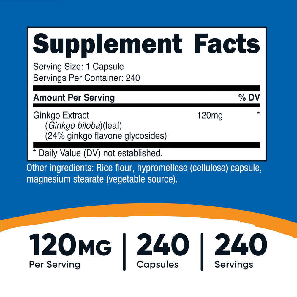 Close-up of Nutricost Ginkgo Biloba capsules for convenient daily dosing