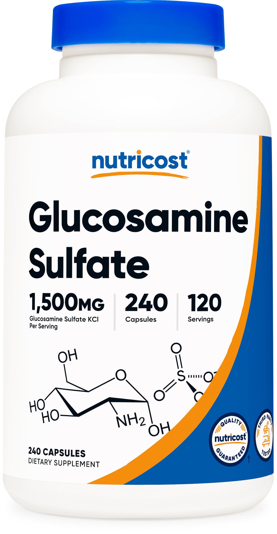 Nutricost Glucosamine Sulfate 1500mg bottle for daily joint support.