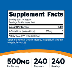 Nutricost Glutathione 500mg capsules close-up highlighting easy-to-take daily capsules