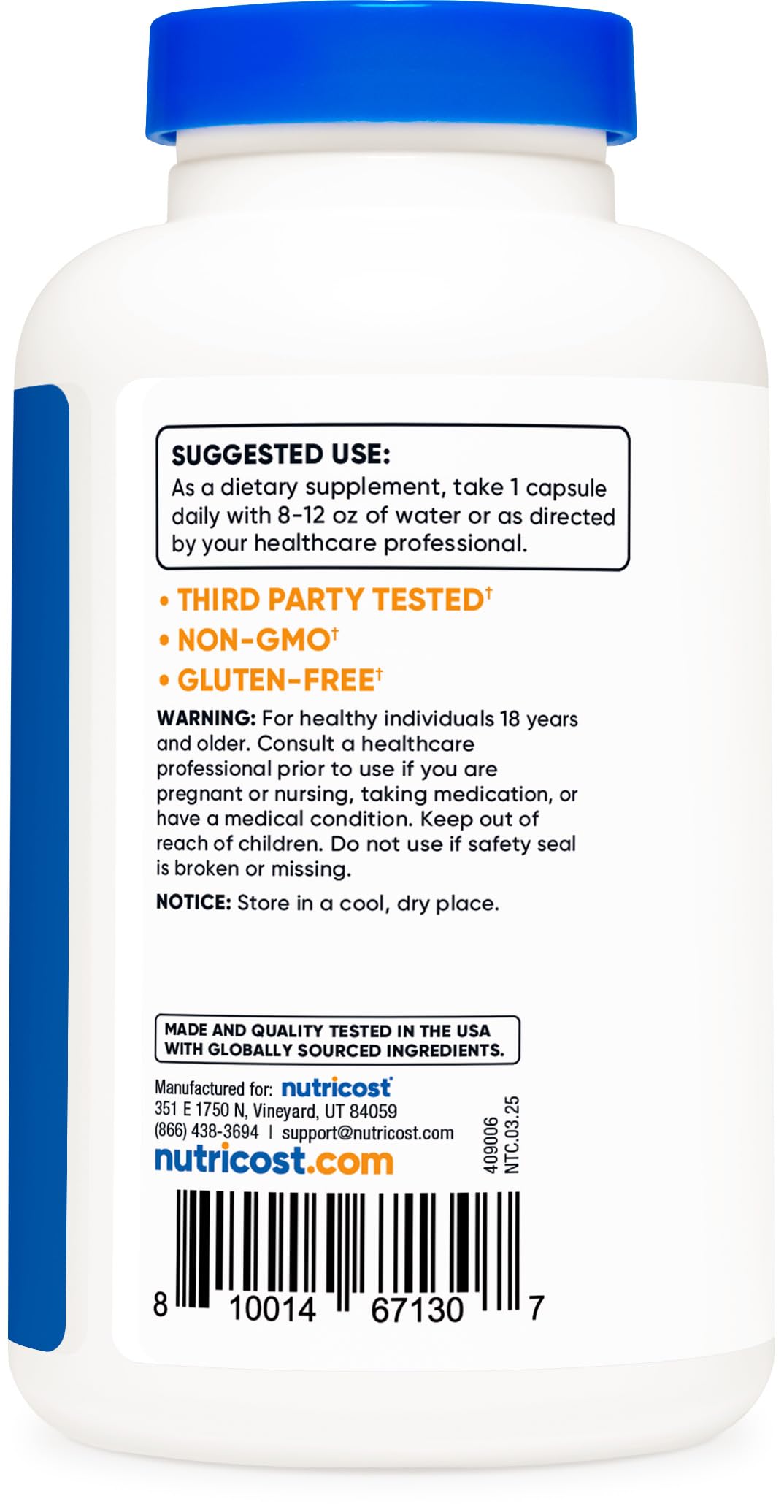 Nutricost Glutathione 500mg ingredients panel close-up for transparency