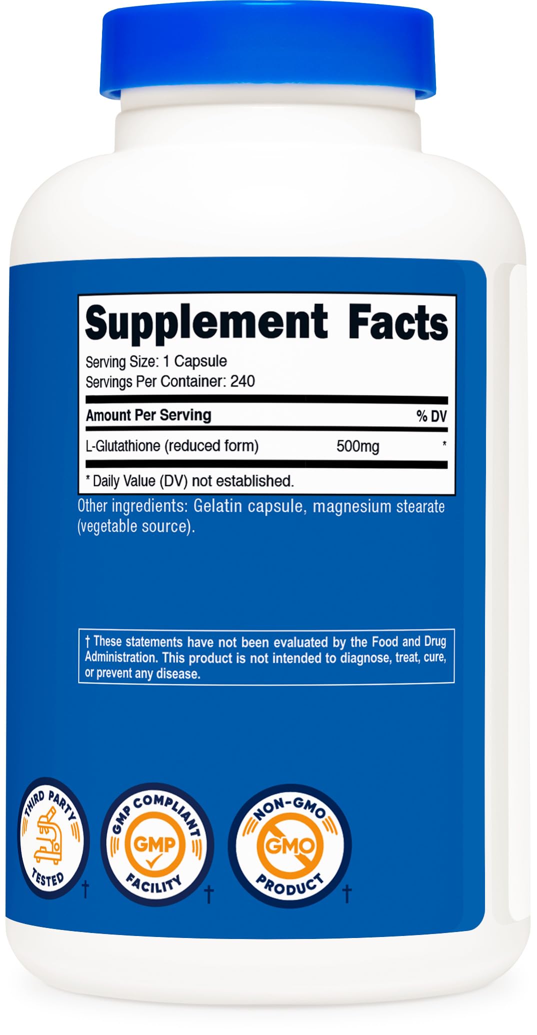 Nutricost Glutathione 500mg packaging on display for convenient daily use