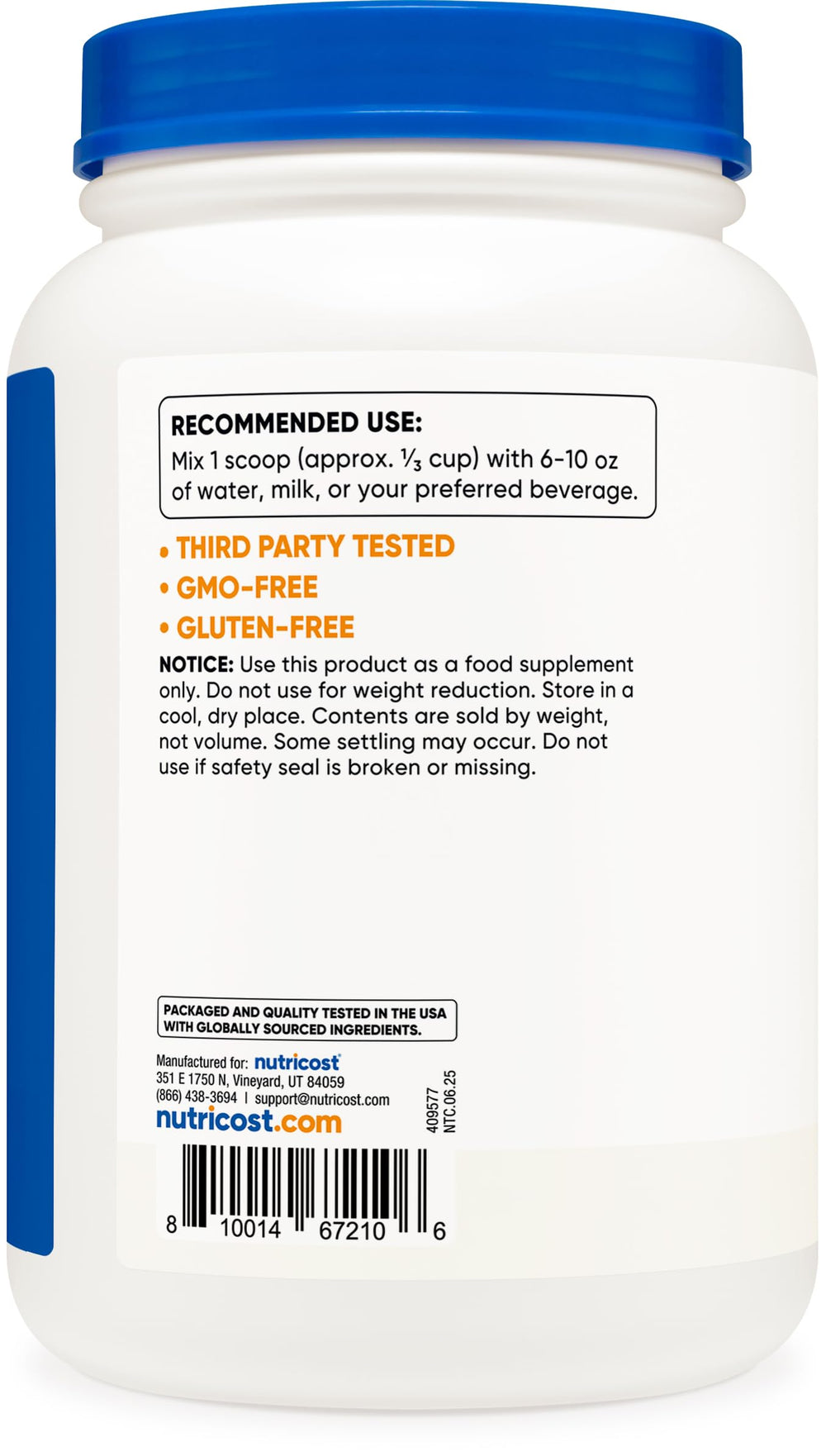 Nutricost casein powder scoop close-up for precise portion control