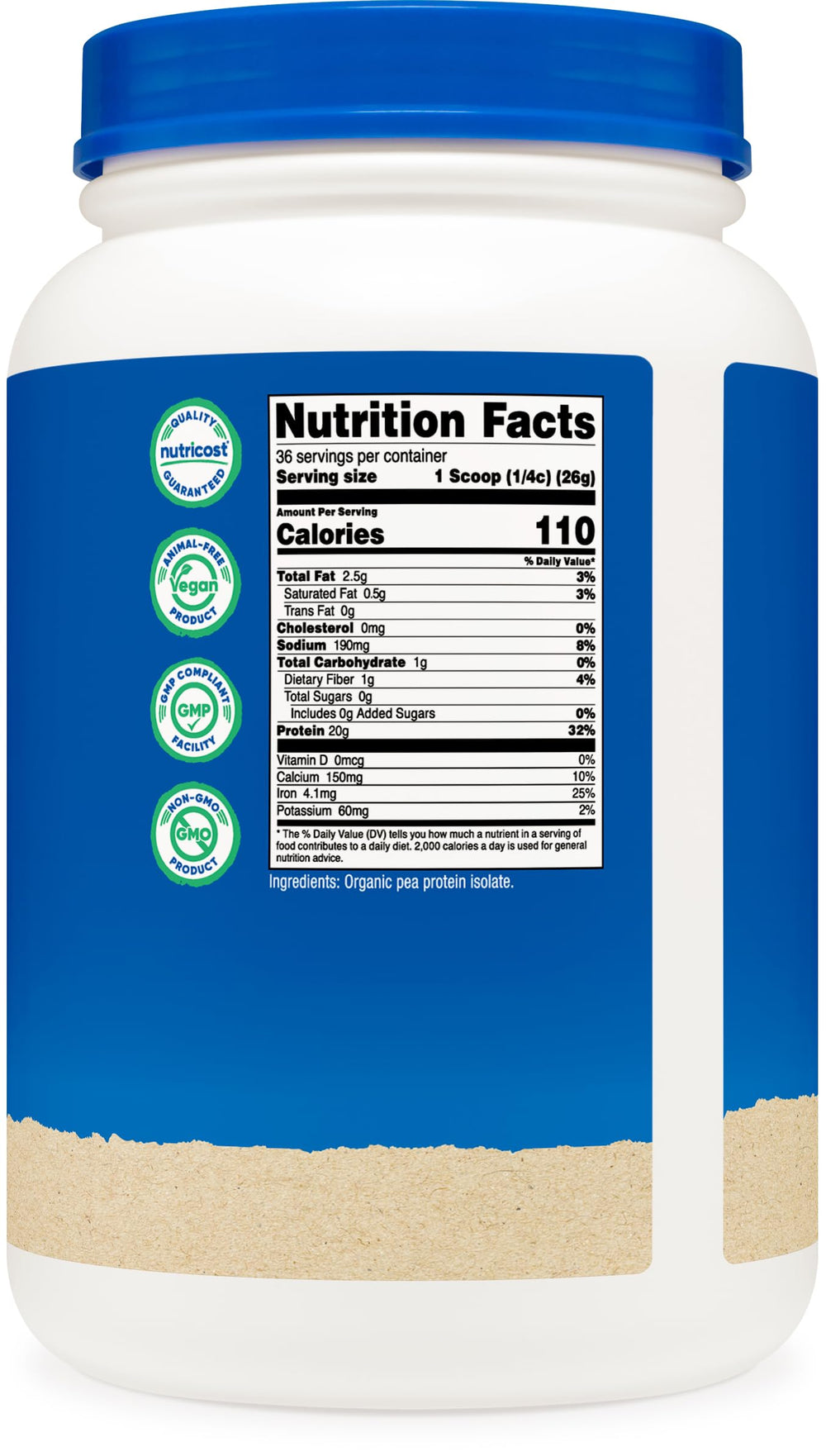 Nutricost Non-GMO and Gluten Free pea protein supports diverse diets.