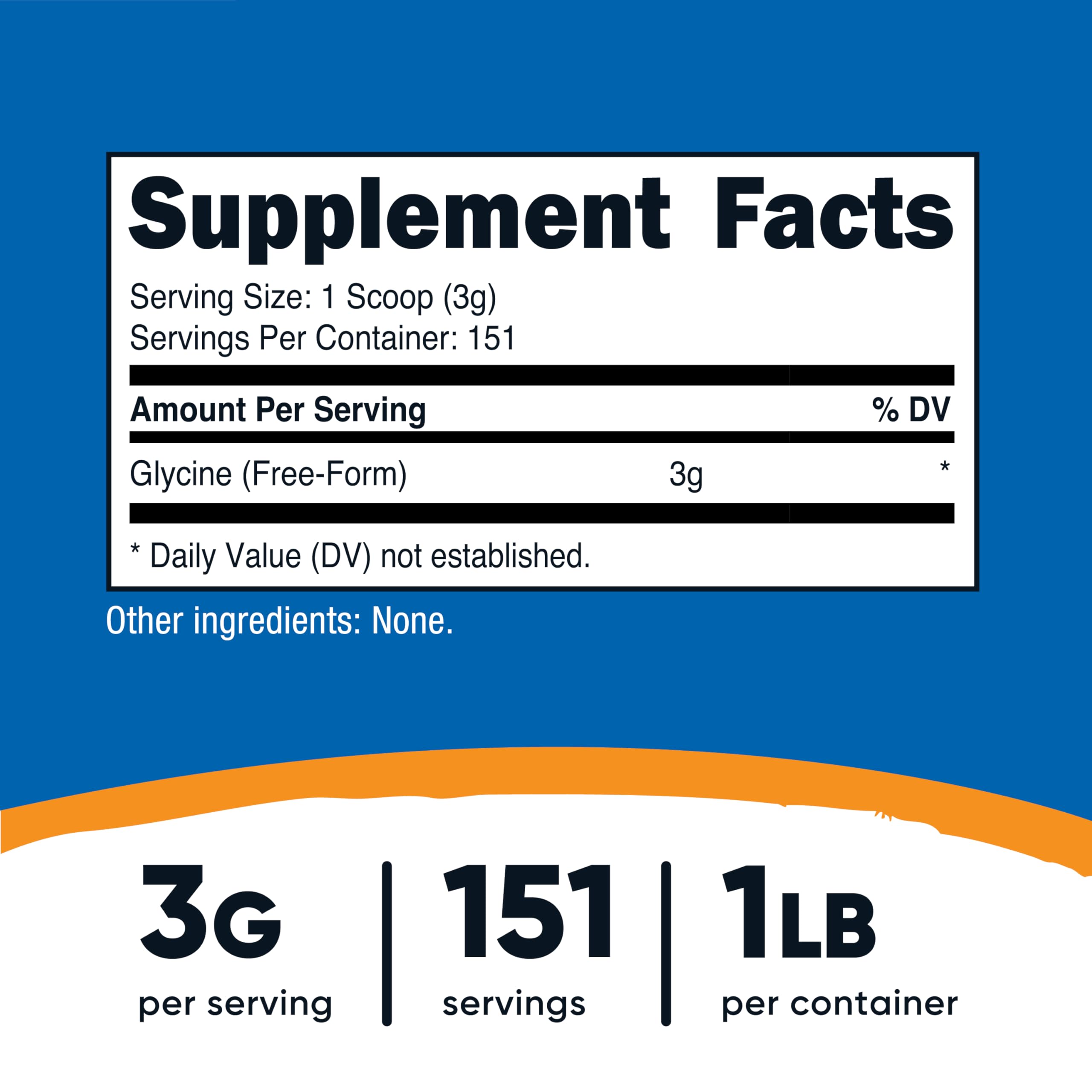 Nutricost Glycine Powder with serving scoop for precise 3 g portions.