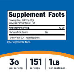 Nutricost Glycine Powder with serving scoop for precise 3 g portions.