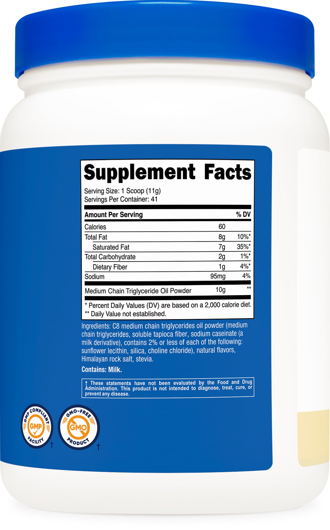 Nutricost GMP facility badge confirms non-GMO production quality.