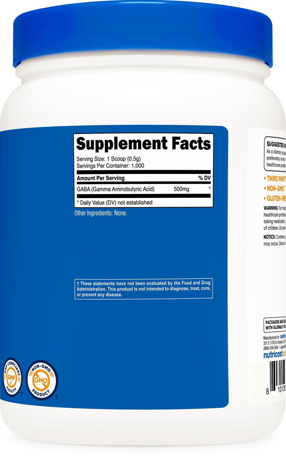 Nutricost GMP-compliant facility stamp signals strict quality controls.