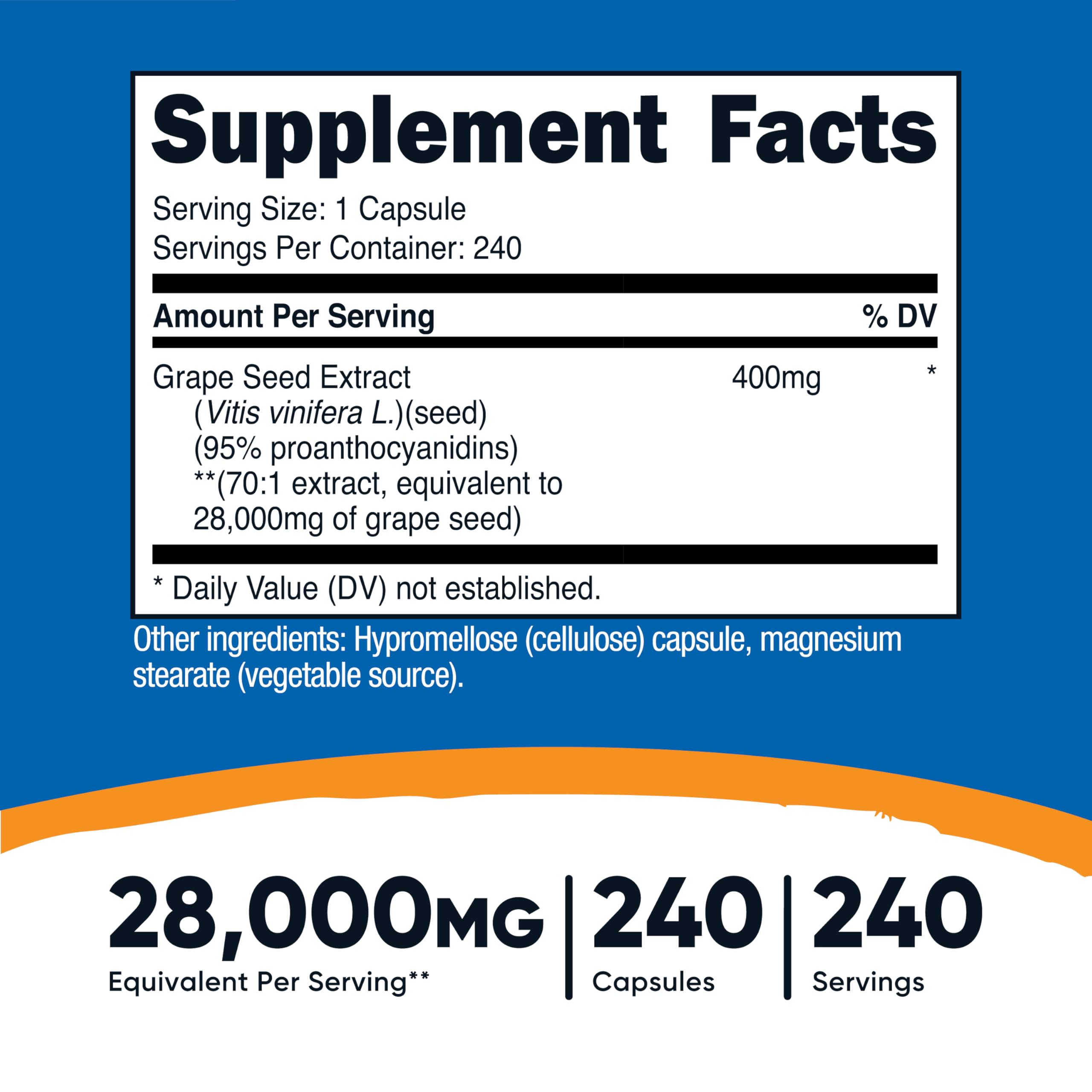 Nutricost Grape Seed Extract bottle back with ingredients and certifications
