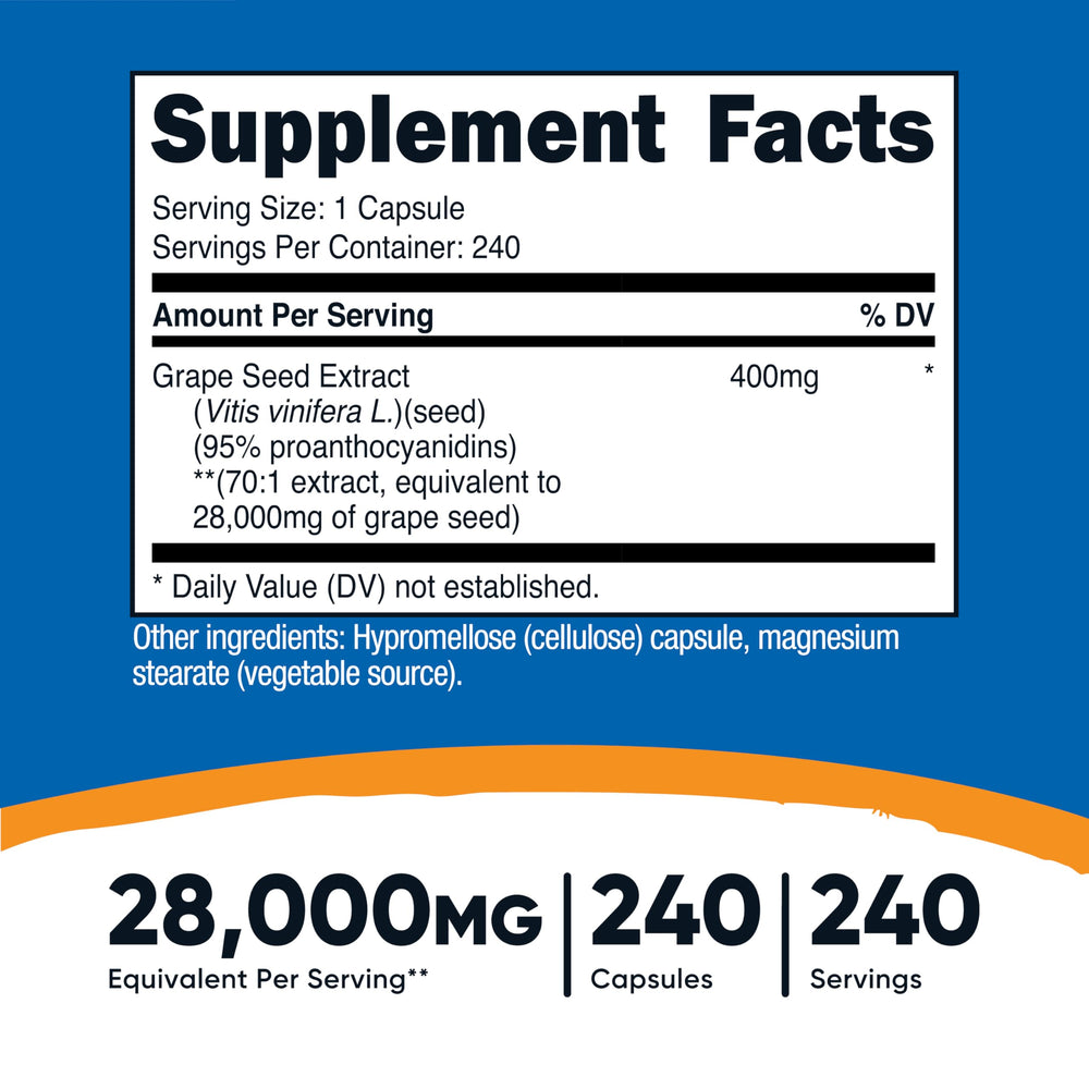 Nutricost Grape Seed Extract bottle back with ingredients and certifications