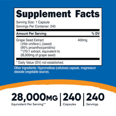 Nutricost Grape Seed Extract bottle back with ingredients and certifications